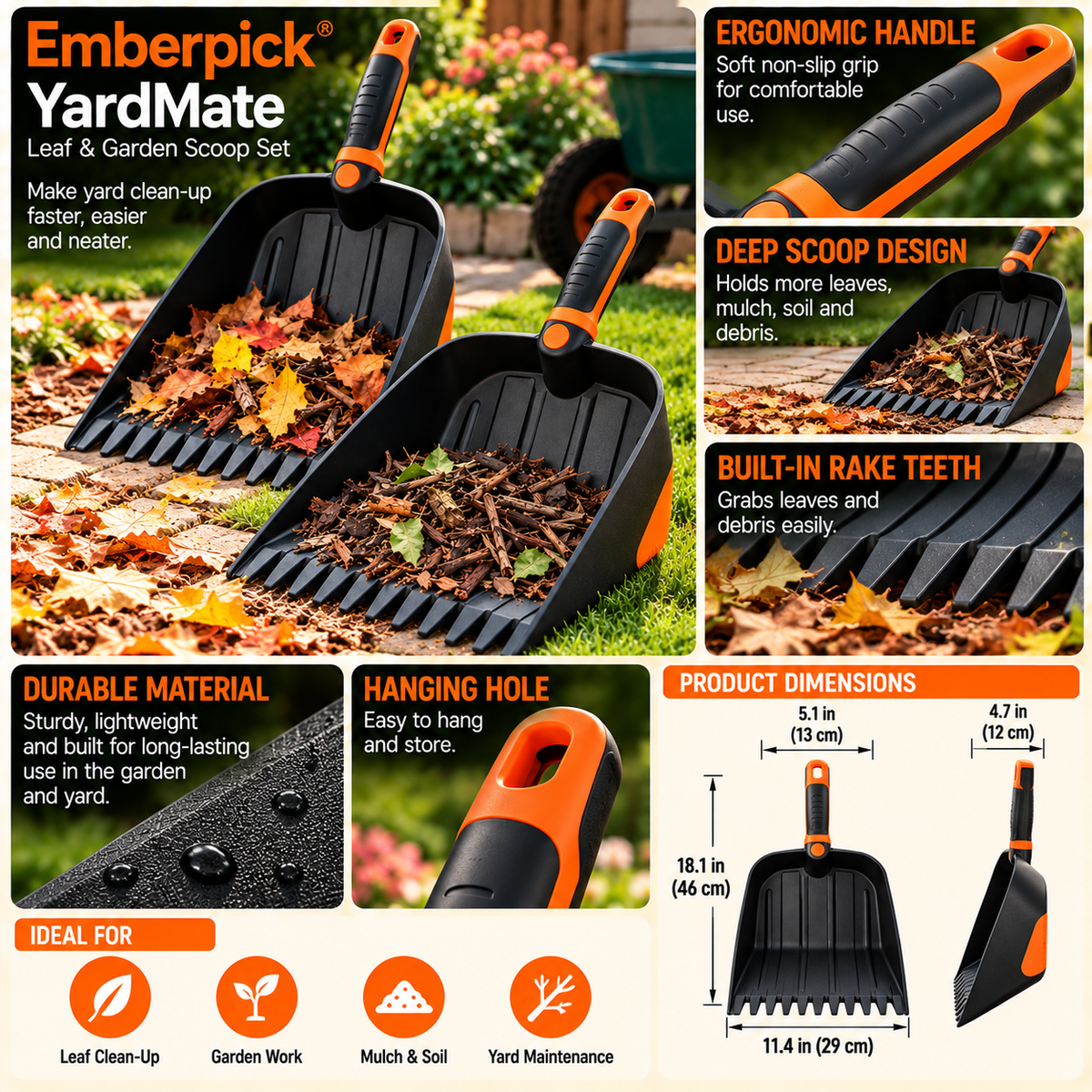 Emberpick® YardMate Leaf & Garden Scoop Set